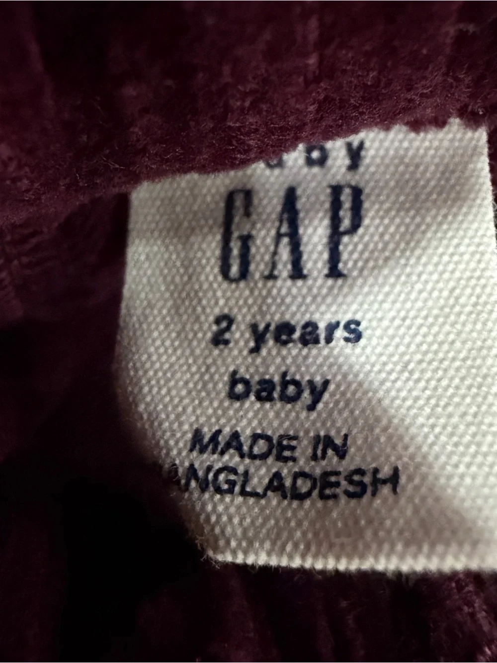 Baby Gap Burgundy Corduroy Pants Size 2 Years
